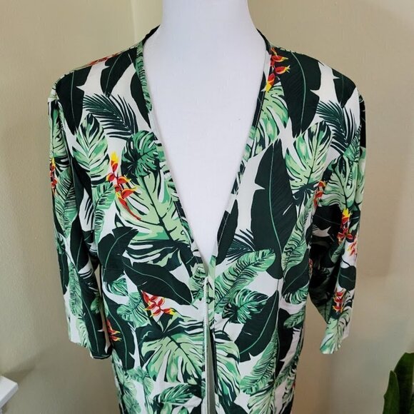 Rachel Zoe Tropical Print Maxi Kimono Swim Suit Beach Cover-Up Duster One Size - Picture 3 of 14